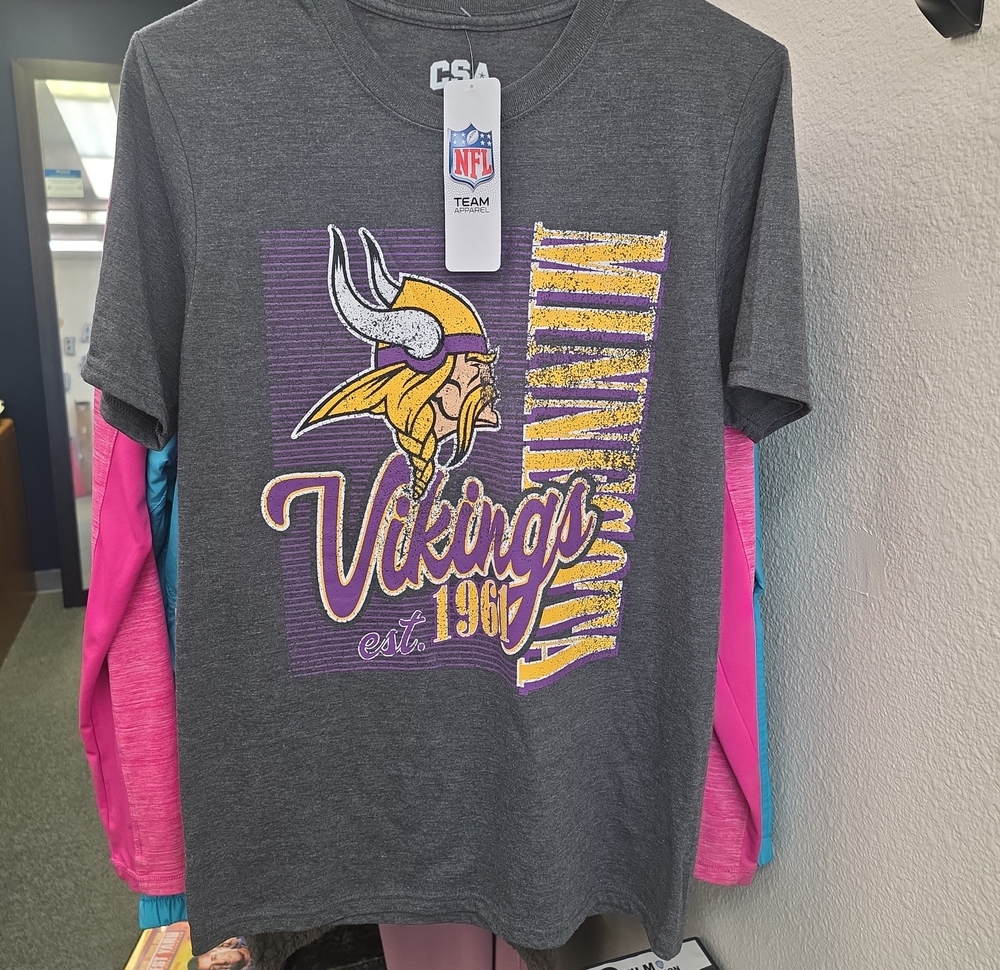 NFL Minnesota Vikings Gray Short Sleeve  Tee with Purple & Gold Logo